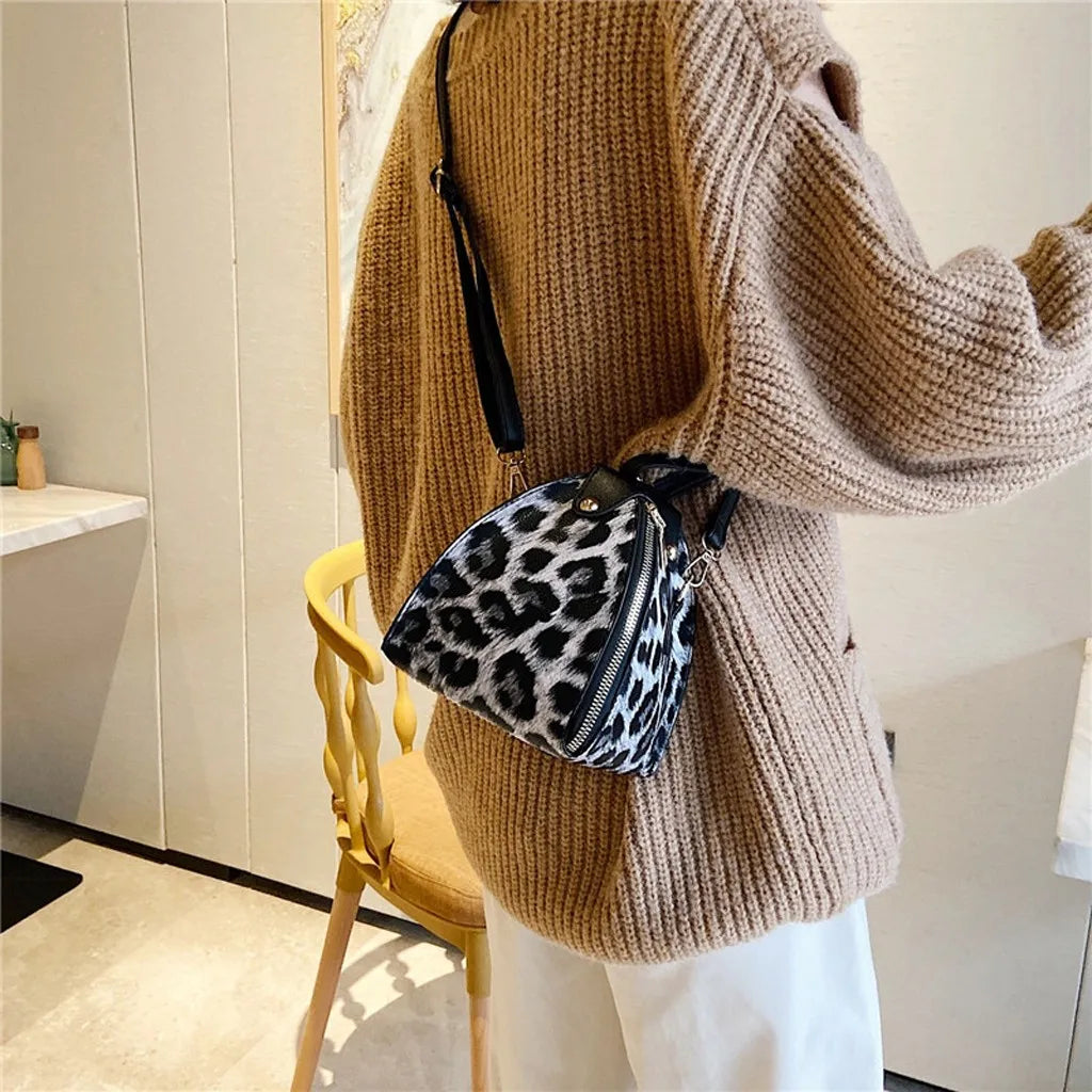 Leopard Print Women's Leather Shoulder Bag Messenger Bag