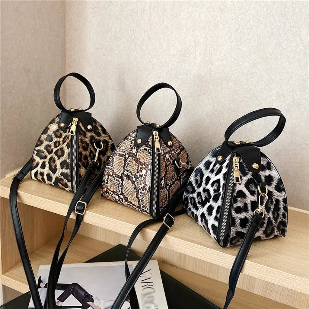 Leopard Print Women's Leather Shoulder Bag Messenger Bag