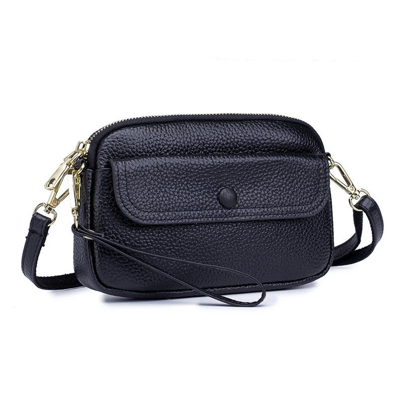 Women's Crossbody Bag Litchi Grain Cow Leather Small Shoulder Messenger Bag