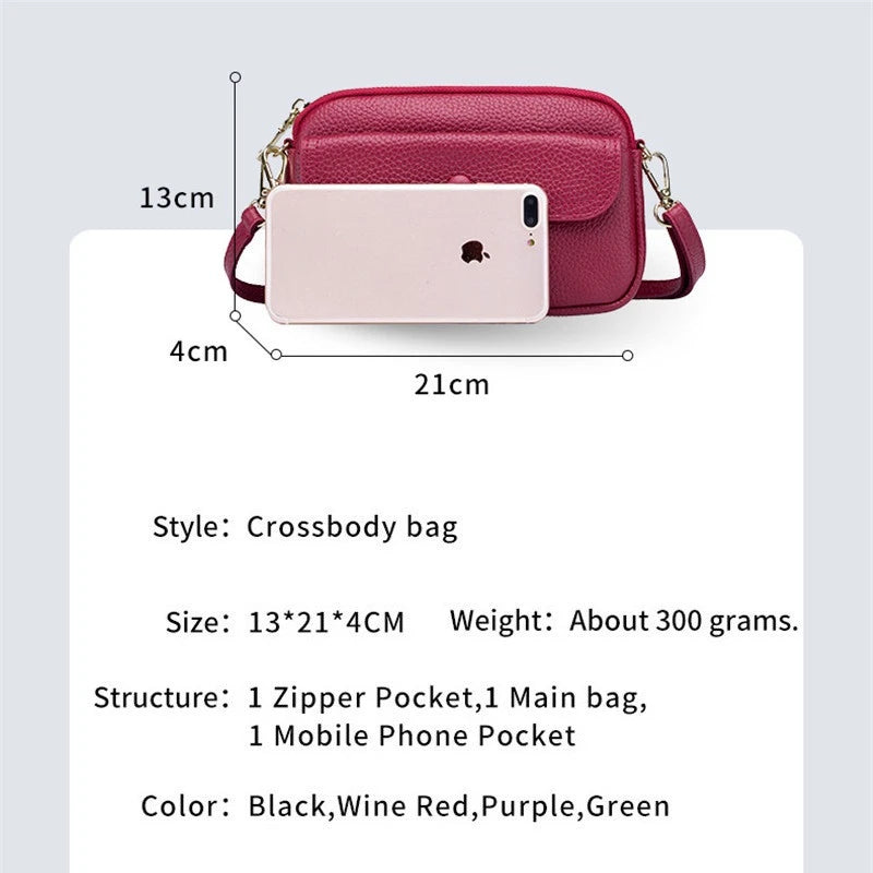 Women's Crossbody Bag Litchi Grain Cow Leather Small Shoulder Messenger Bag