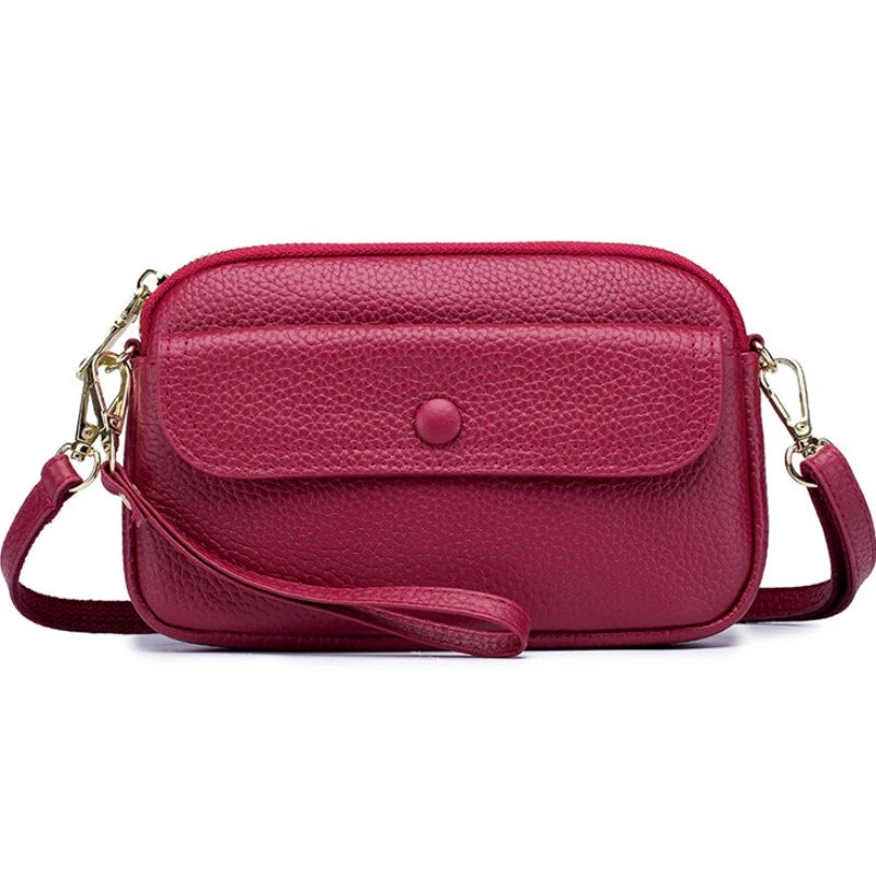 Women's Crossbody Bag Litchi Grain Cow Leather Small Shoulder Messenger Bag
