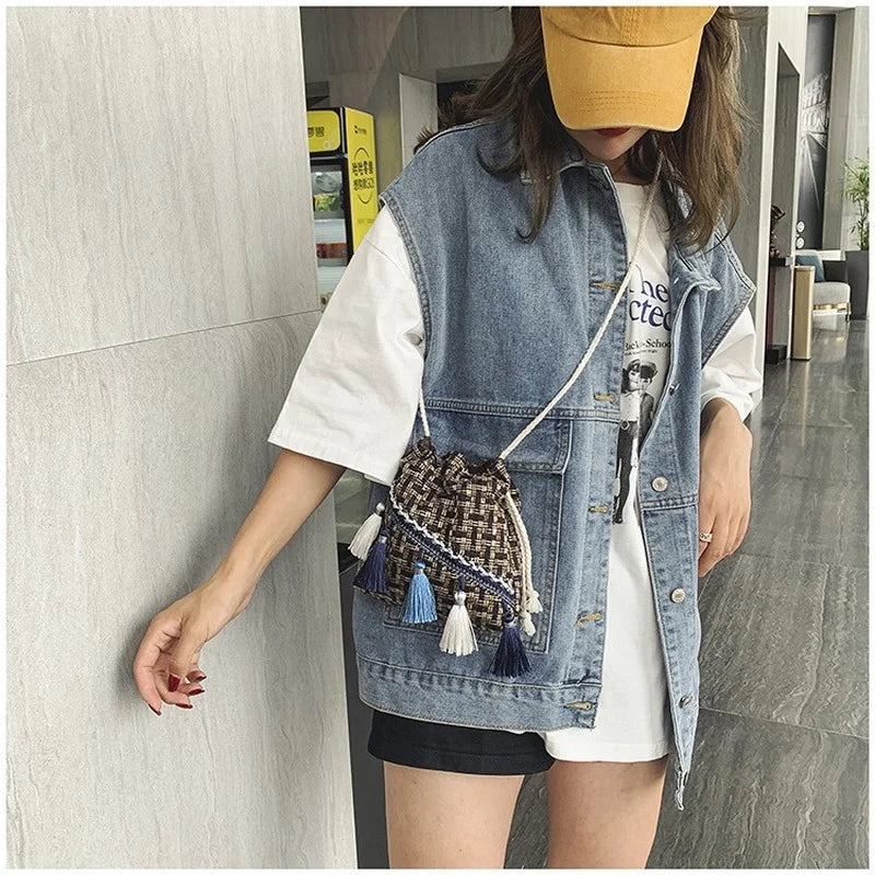 Chinese Style Small Bag Messenger Shoulder Bag Tassel Bucket Bag