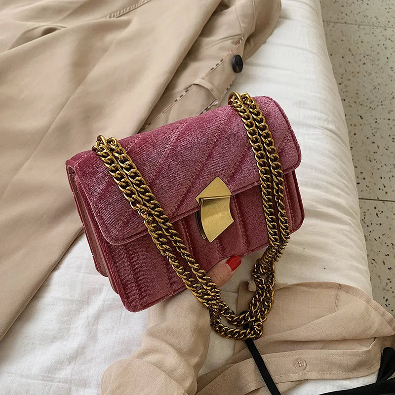 Vintage Velvet Chain Evening Clutch Bag Crossbody Bags Women Shoulder