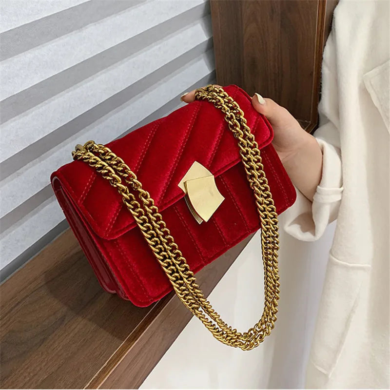 Vintage Velvet Chain Evening Clutch Bag Crossbody Bags Women Shoulder