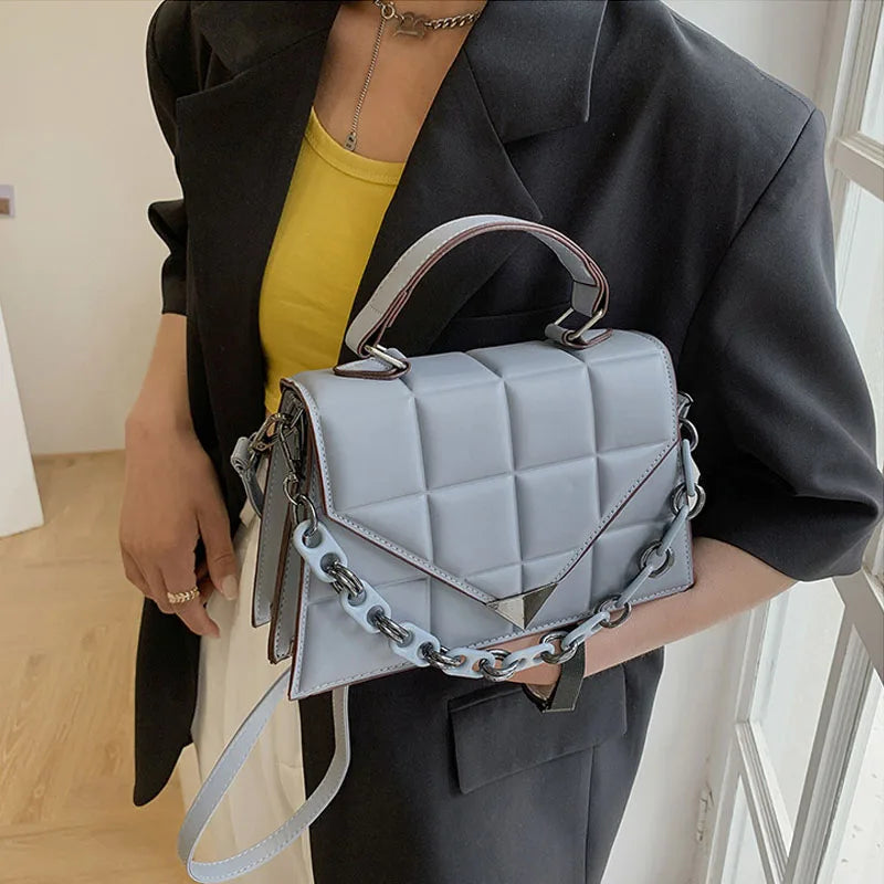Women's Leather Square Shoulder Bag Flap Messenger