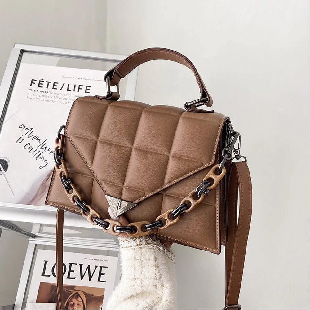 Women's Leather Square Shoulder Bag Flap Messenger