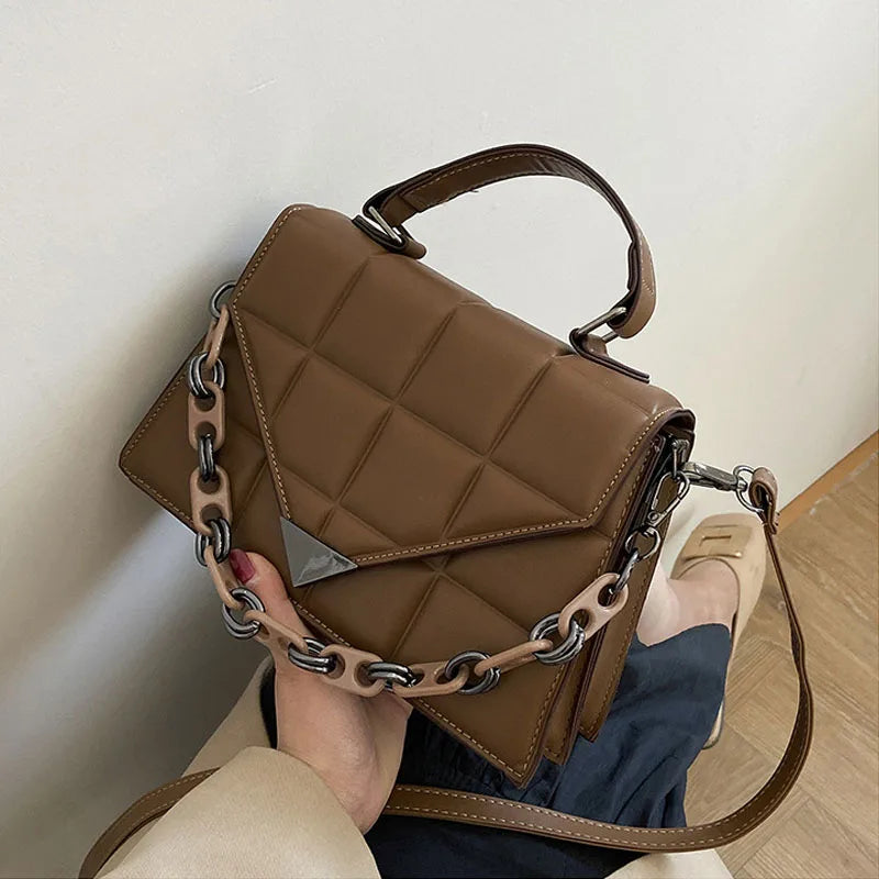 Women's Leather Square Shoulder Bag Flap Messenger