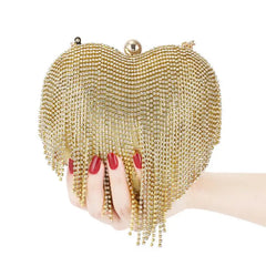 Rhinestone Heart Pattern Silver Clutch Evening Bag