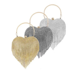 Rhinestone Heart Pattern Silver Clutch Evening Bag