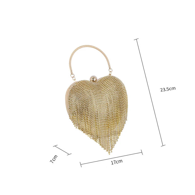 Rhinestone Heart Pattern Silver Clutch Evening Bag