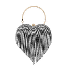 Rhinestone Heart Pattern Silver Clutch Evening Bag