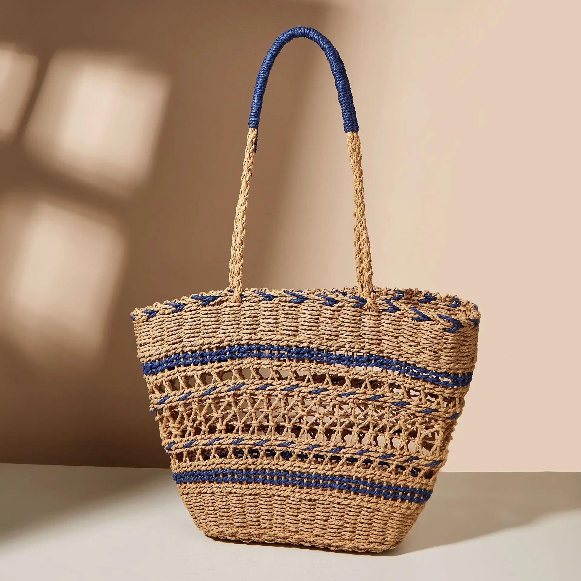 Women Handbag Hollow Woven Large Straw Tote Bag Shoulder Bag