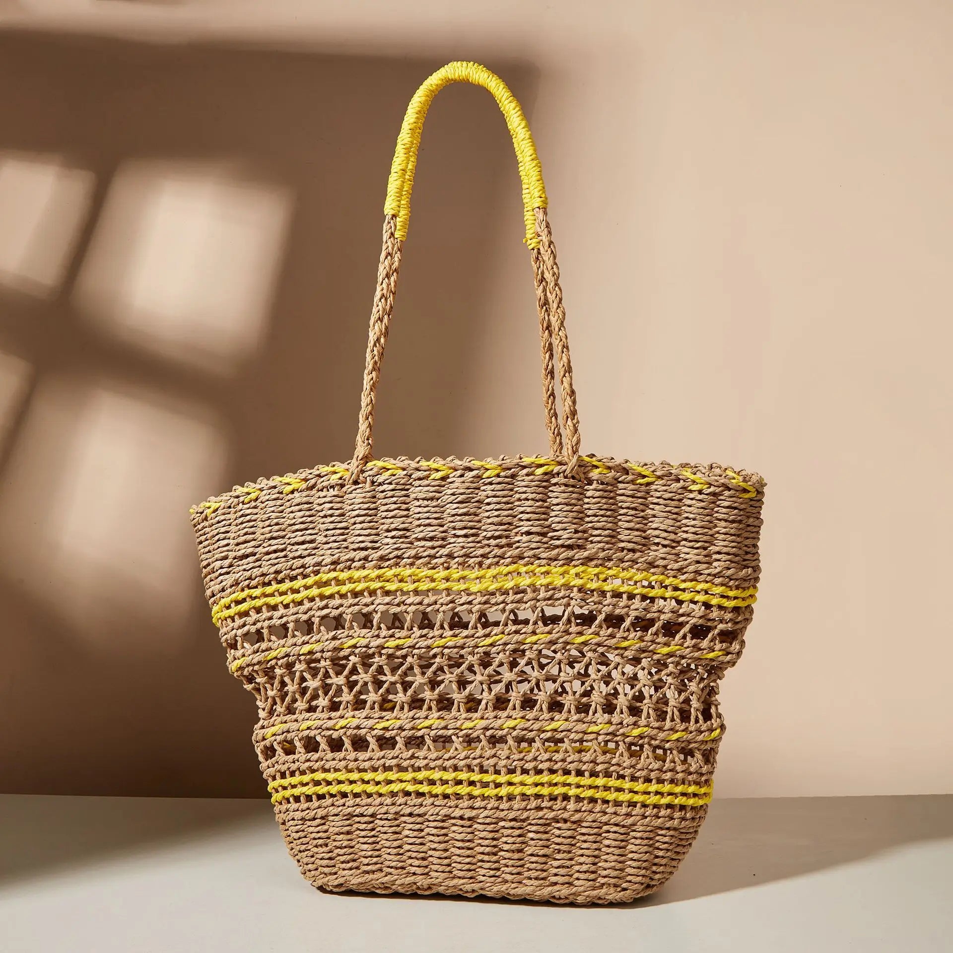 Women Handbag Hollow Woven Large Straw Tote Bag Shoulder Bag