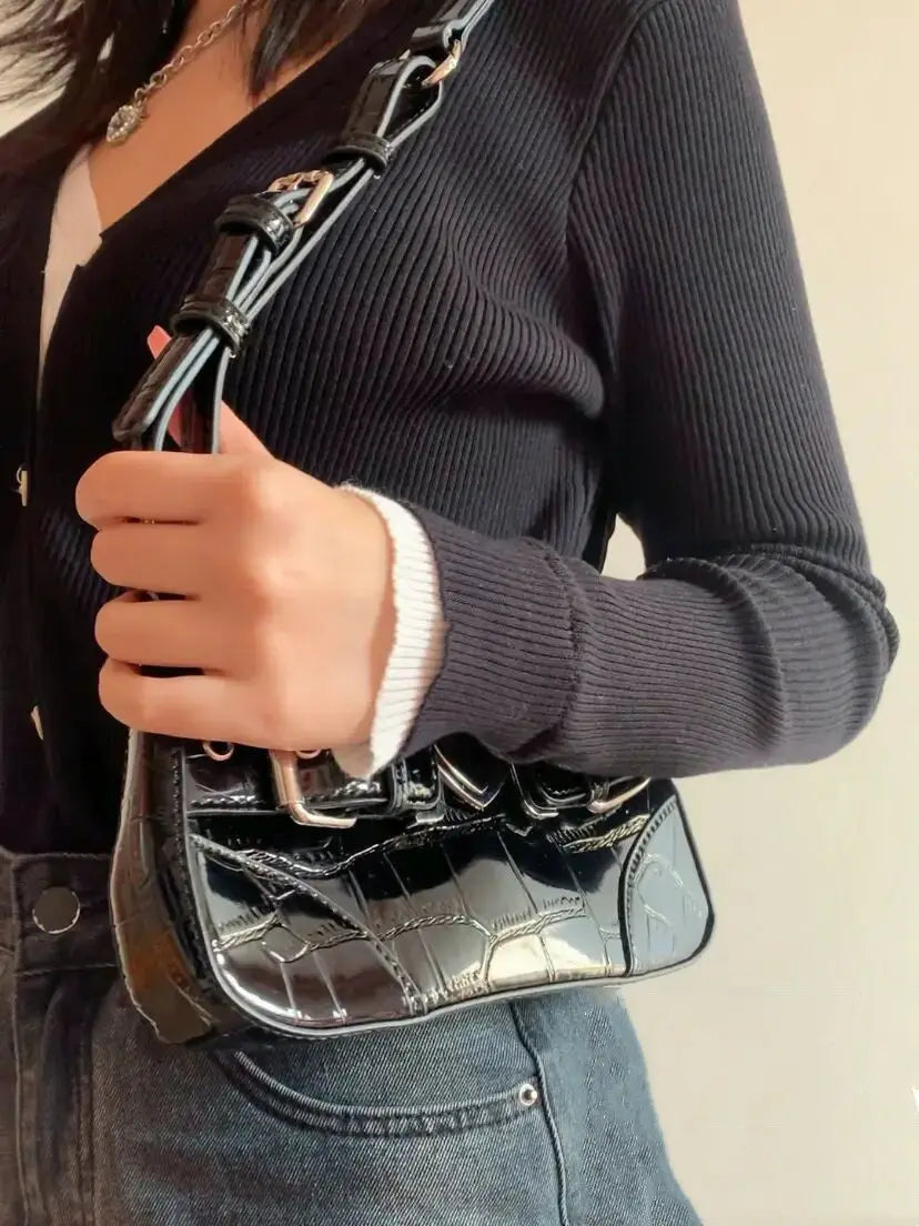 Metal Heart Y2K Novelty Punk School Shoulder Handbags For Ladies