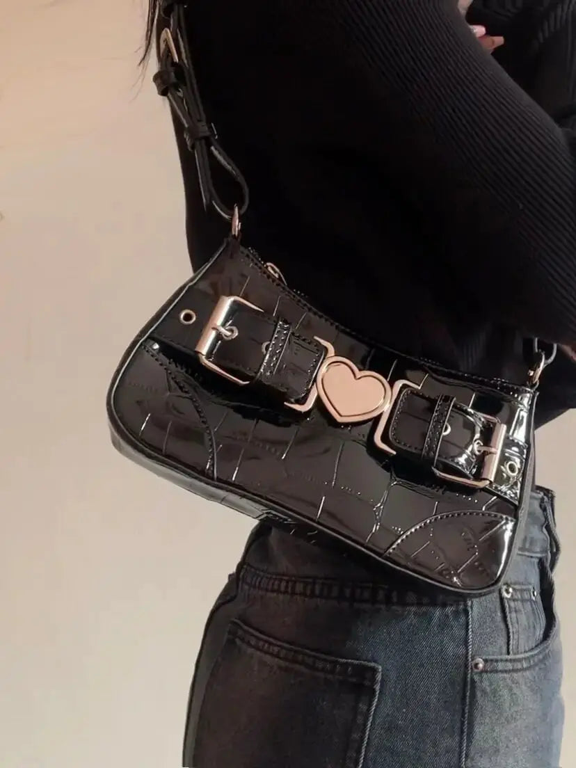 Metal Heart Y2K Novelty Punk School Shoulder Handbags For Ladies