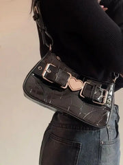 Metal Heart Y2K Novelty Punk School Shoulder Handbags For Ladies