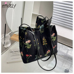 Large Flowers Tote Bags Ladies Bucket High-quality Fabric Women's Handbag