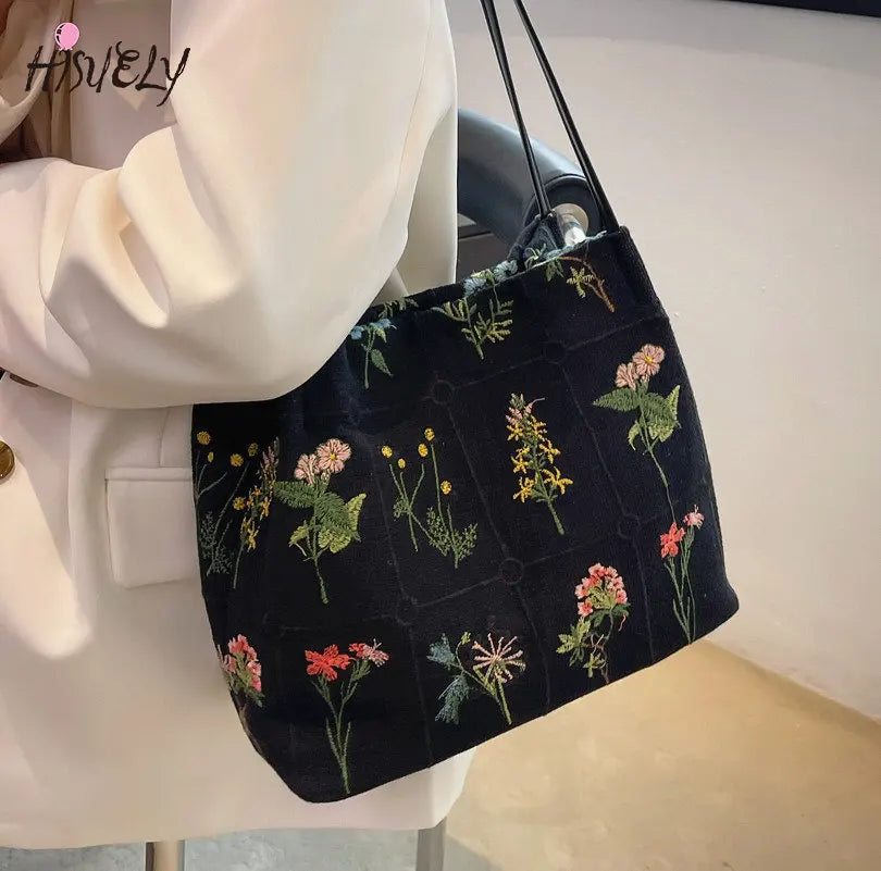 Large Flowers Tote Bags Ladies Bucket High-quality Fabric Women's Handbag