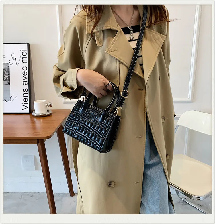 Ruched PU Leather Shoulder Crossbody Bag Small Flap Tote