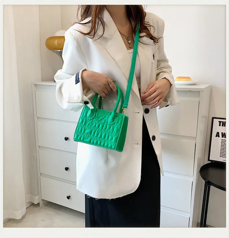 Ruched PU Leather Shoulder Crossbody Bag Small Flap Tote