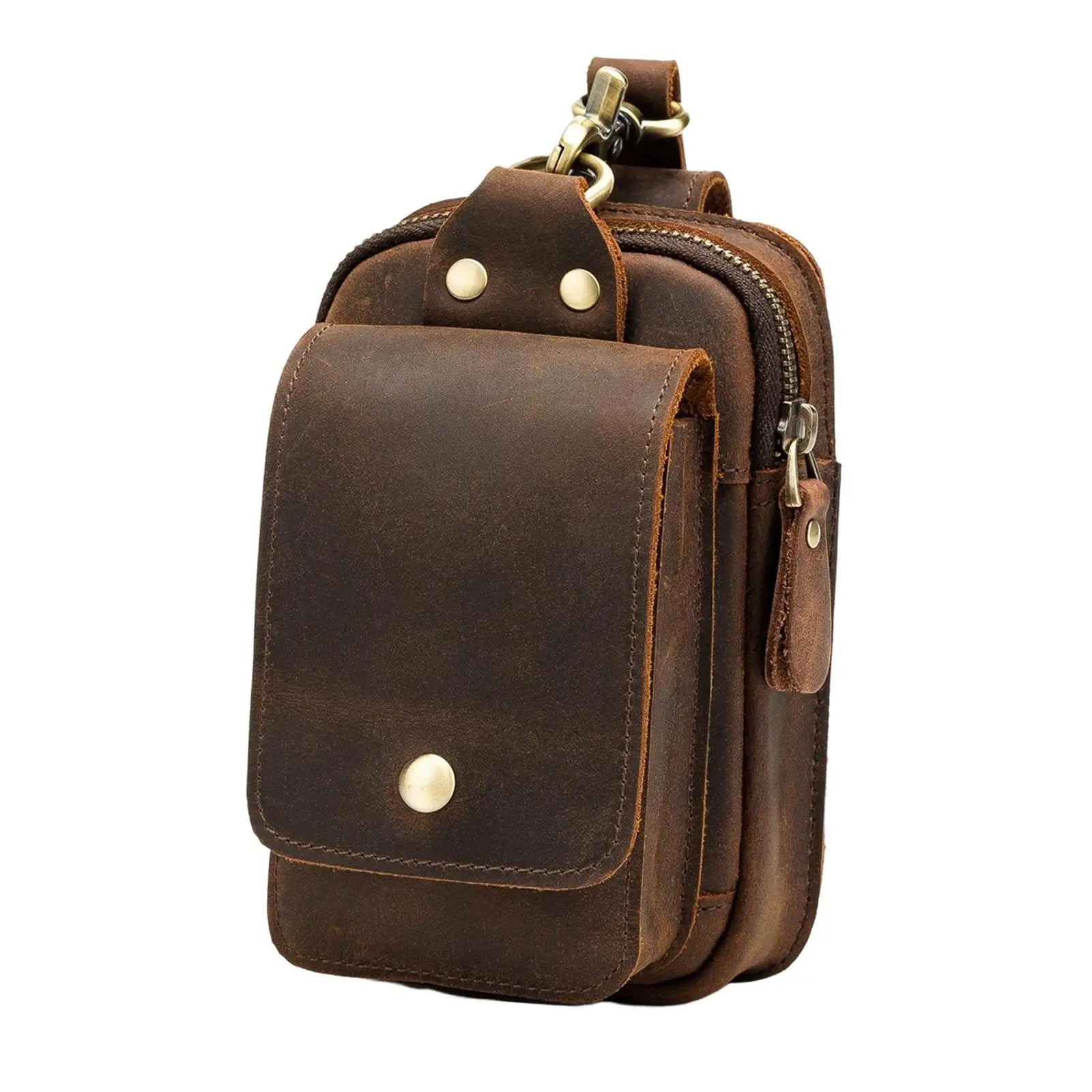 Vintage PU Leather Men Casual Hook Bum Bag Fanny Waist Pack
