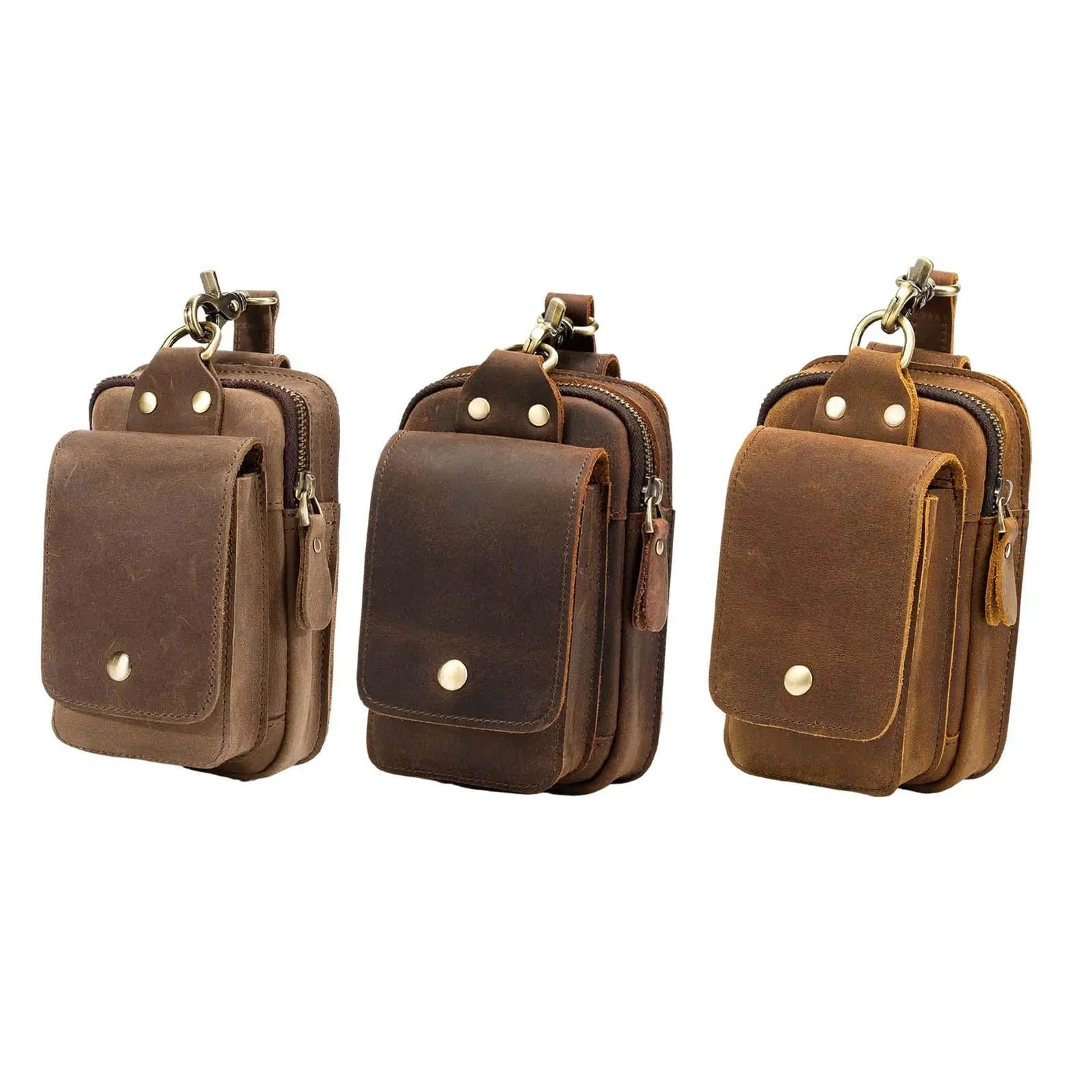 Vintage PU Leather Men Casual Hook Bum Bag Fanny Waist Pack