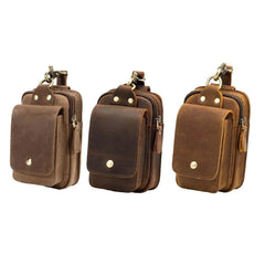 Vintage PU Leather Men Casual Hook Bum Bag Fanny Waist Pack