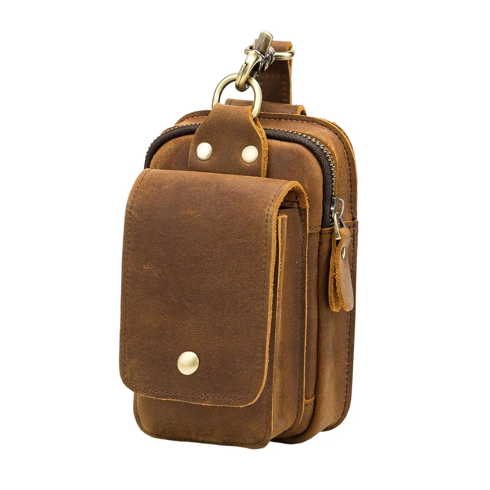 Vintage PU Leather Men Casual Hook Bum Bag Fanny Waist Pack