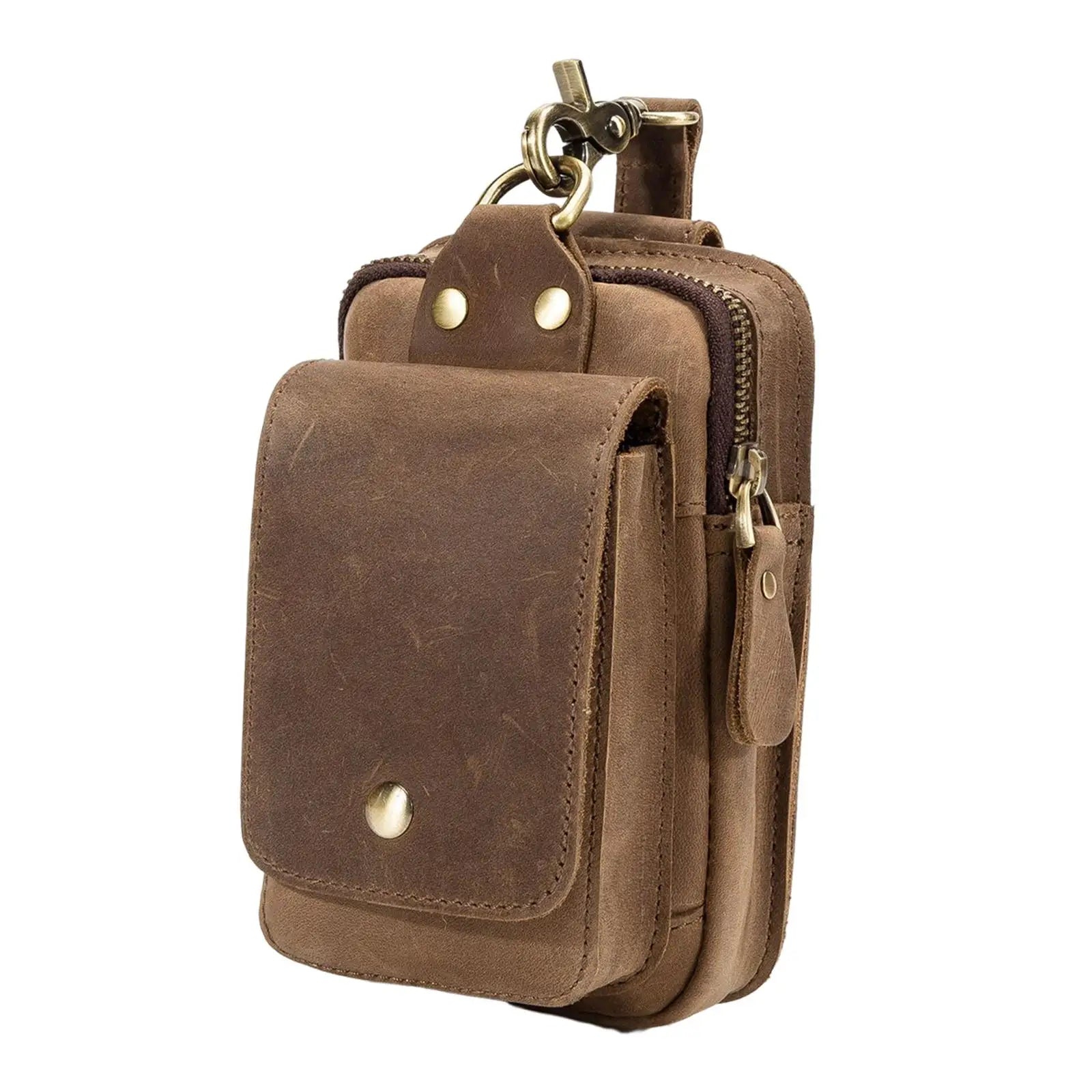 Vintage PU Leather Men Casual Hook Bum Bag Fanny Waist Pack
