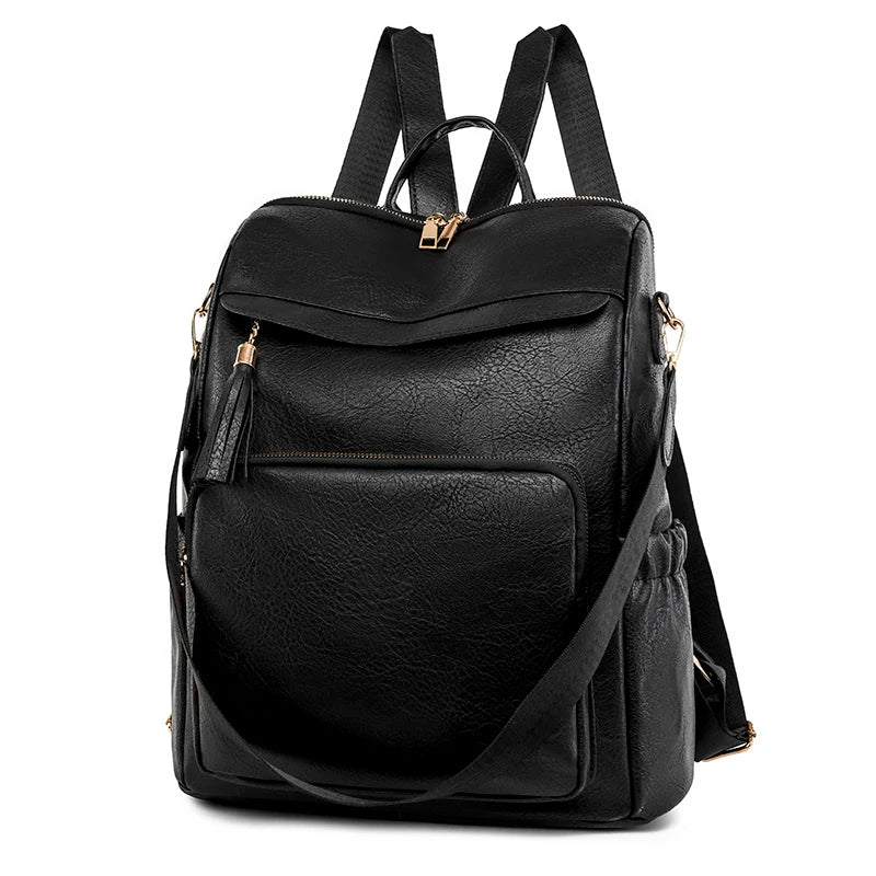 Vintage PU Leather Backpack Women Shoulder Bag High Capacity Travel School Bags