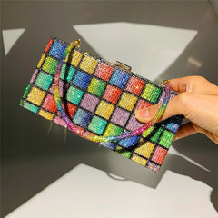 Rainbow Diamonds Evening Bag Plaid Women's Handbag Rhinestone Purse