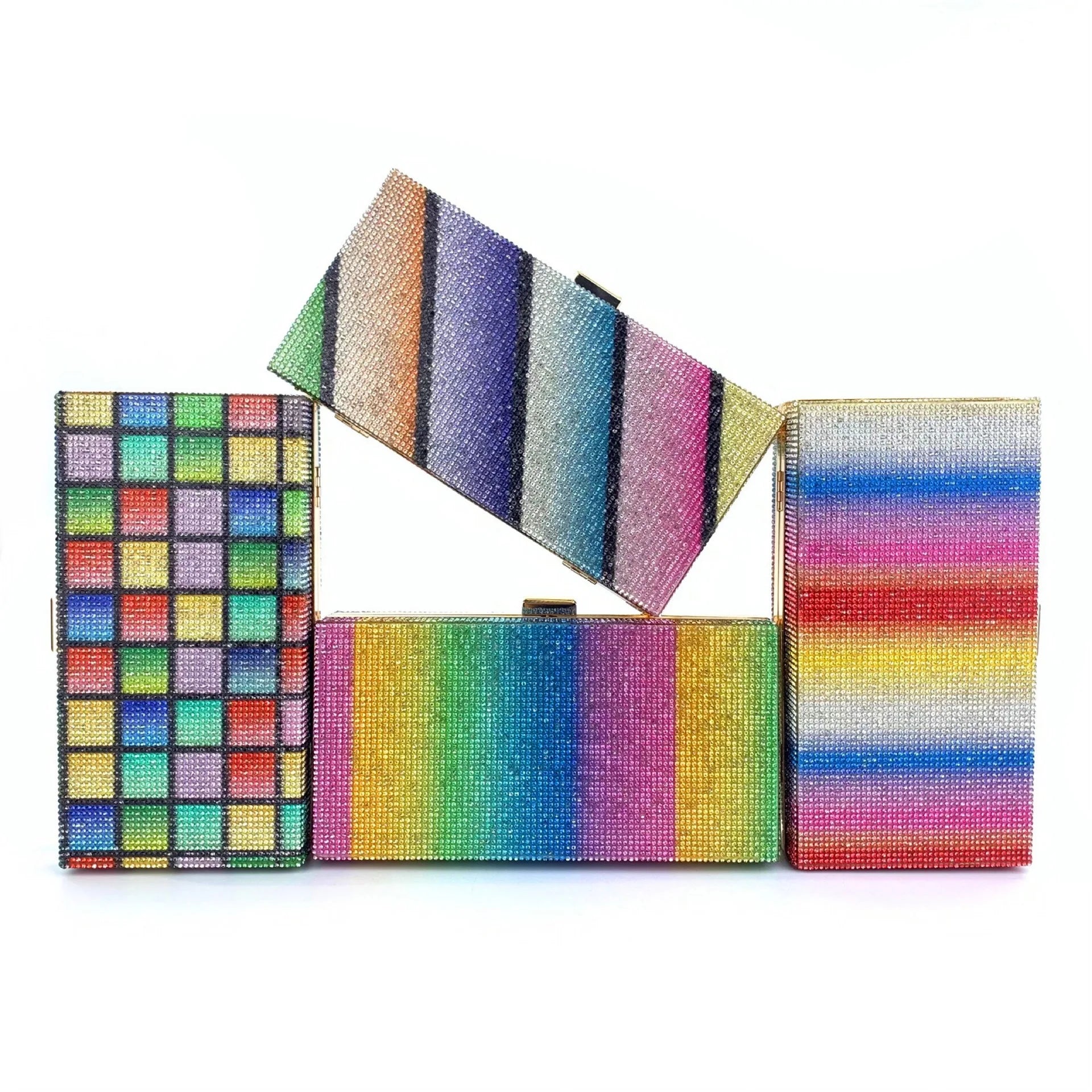 Rainbow Diamonds Evening Bag Plaid Women's Handbag Rhinestone Purse