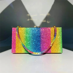 Rainbow Diamonds Evening Bag Plaid Women's Handbag Rhinestone Purse