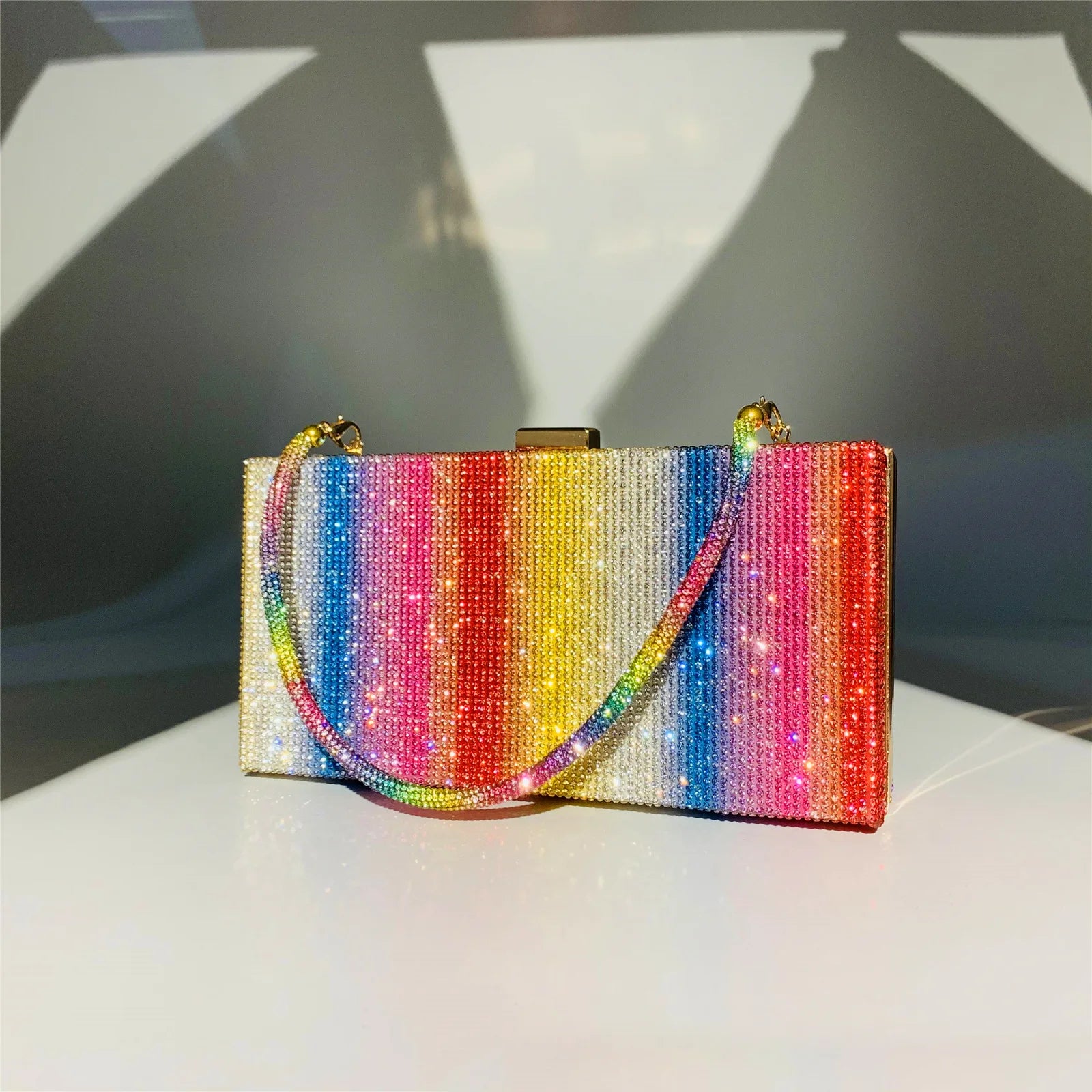 Rainbow Diamonds Evening Bag Plaid Women's Handbag Rhinestone Purse