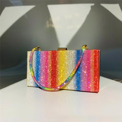 Rainbow Diamonds Evening Bag Plaid Women's Handbag Rhinestone Purse