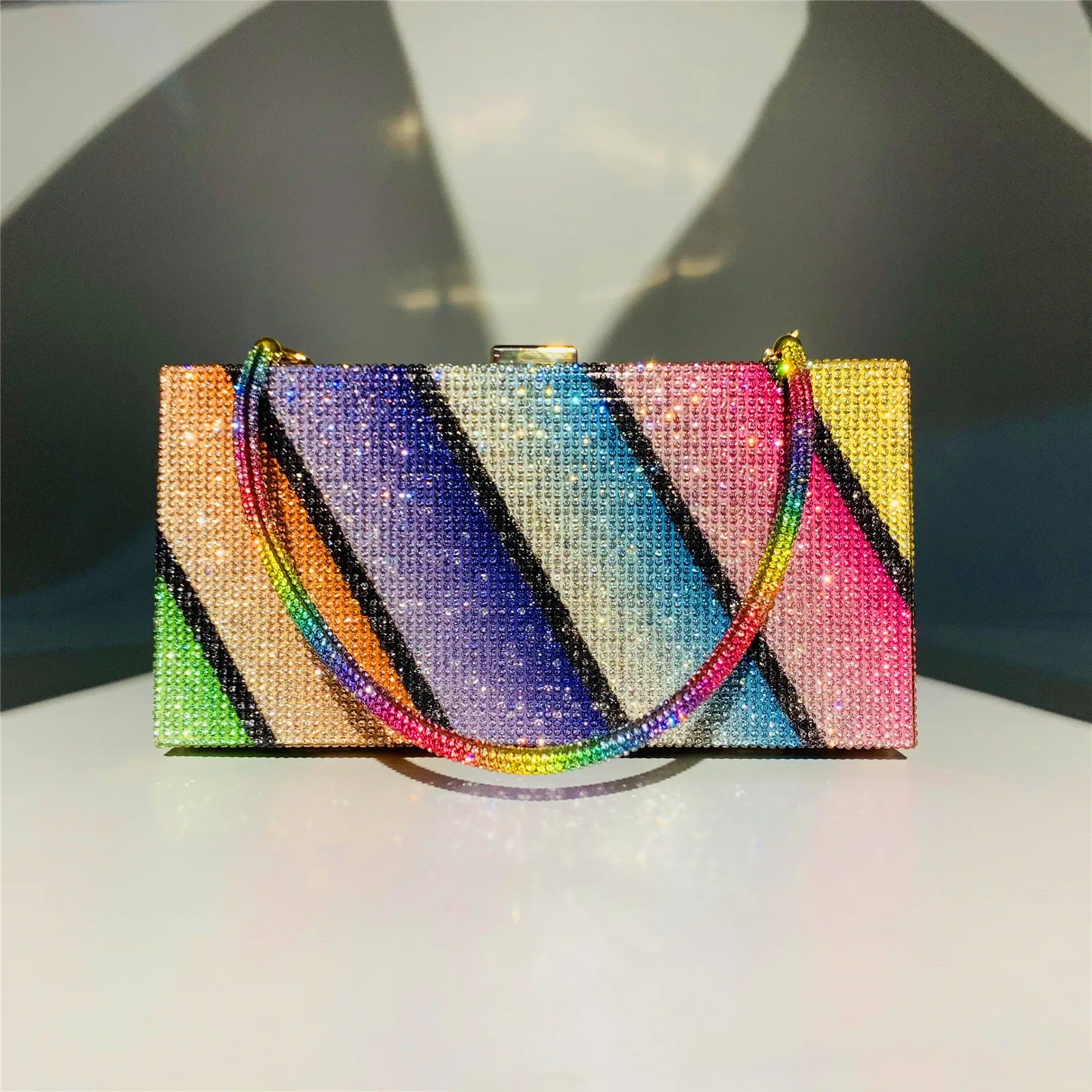Rainbow Diamonds Evening Bag Plaid Women's Handbag Rhinestone Purse