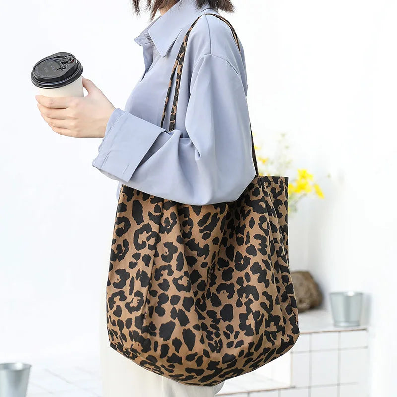 Leopard Canvas Shoulder Bag Large Beach Tote