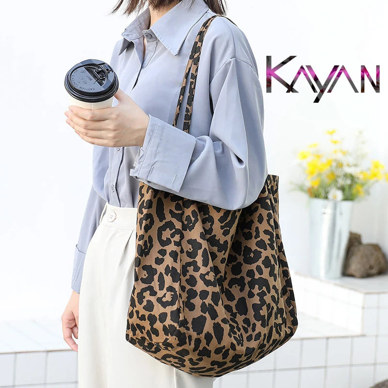 Leopard Canvas Shoulder Bag Large Beach Tote