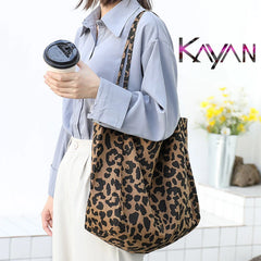 Leopard Canvas Shoulder Bag Large Beach Tote