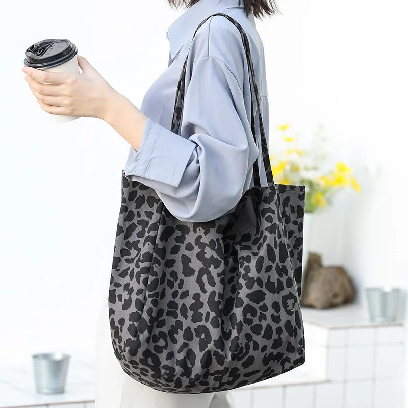 Leopard Canvas Shoulder Bag Large Beach Tote