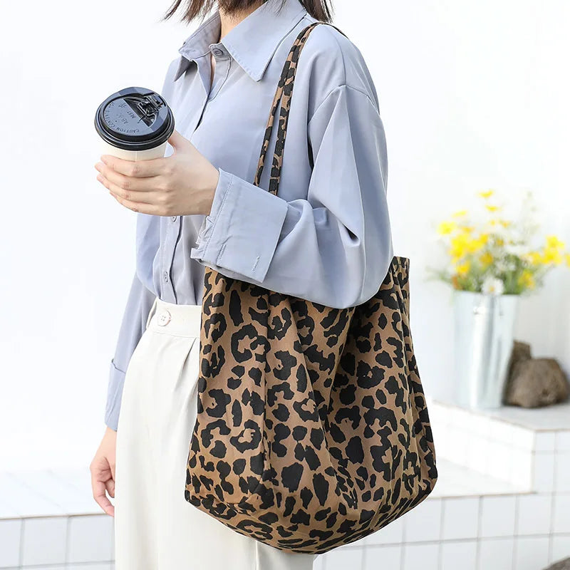 Leopard Canvas Shoulder Bag Large Beach Tote