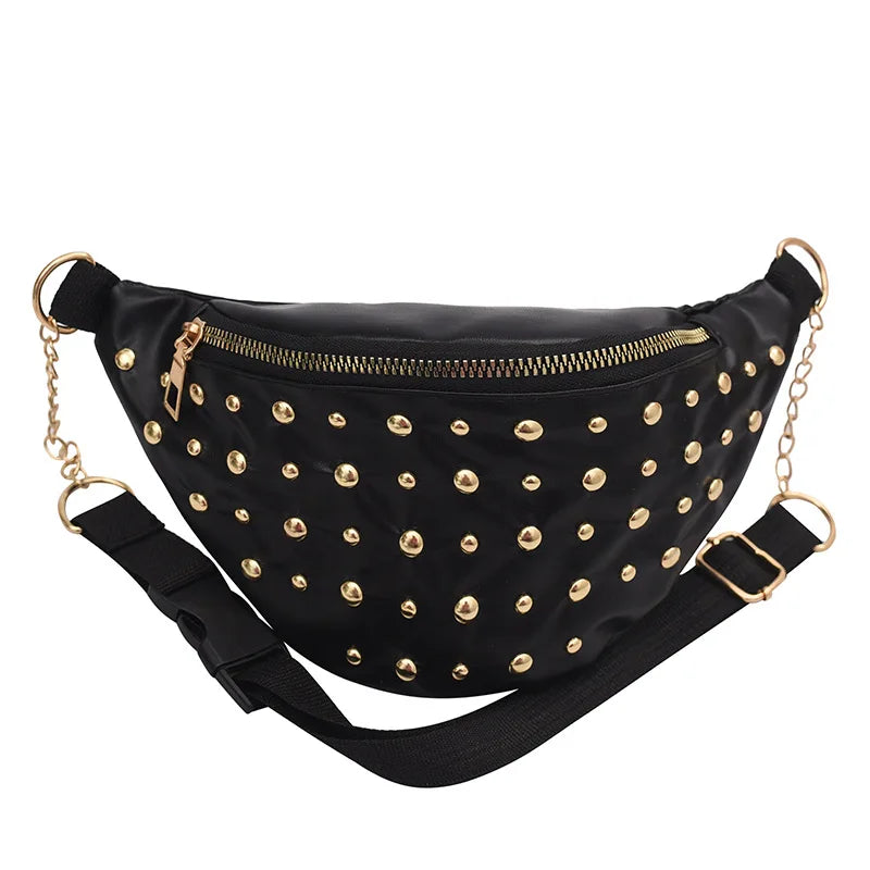 Stylish Rivet PU Leather Waist Bag for Women
