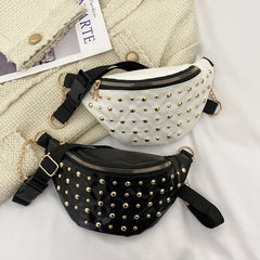 Stylish Rivet PU Leather Waist Bag for Women