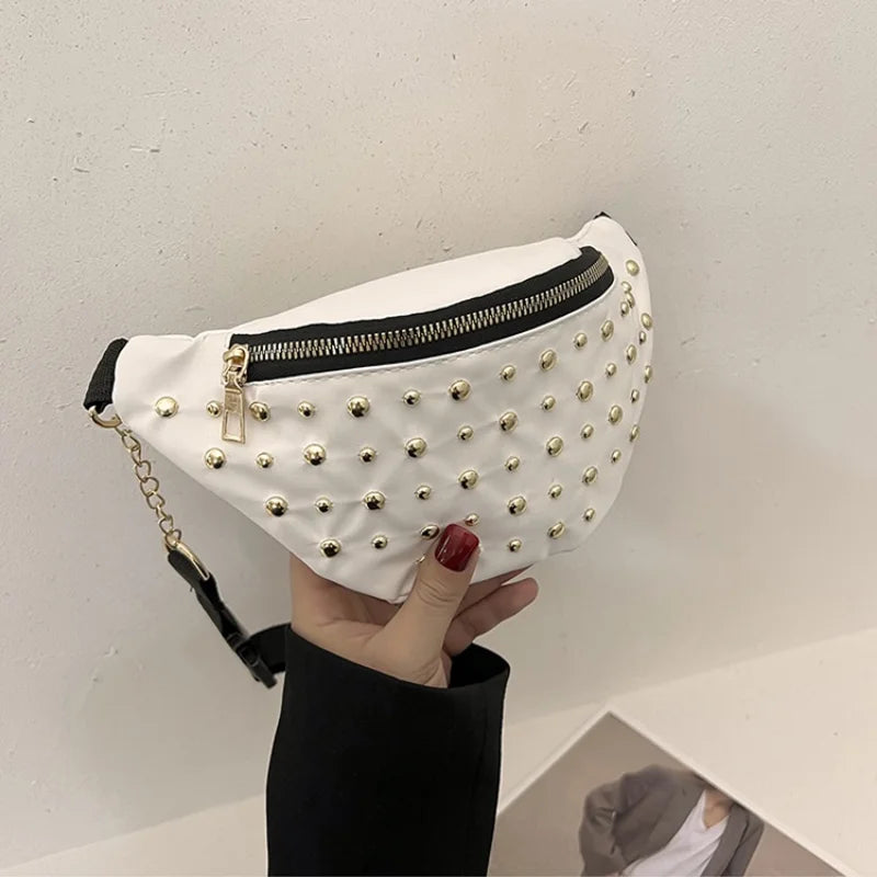 Stylish Rivet PU Leather Waist Bag for Women