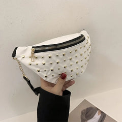 Stylish Rivet PU Leather Waist Bag for Women