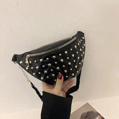 Stylish Rivet PU Leather Waist Bag for Women