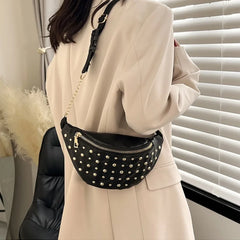 Stylish Rivet PU Leather Waist Bag for Women