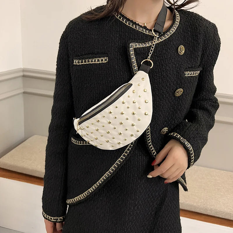 Stylish Rivet PU Leather Waist Bag for Women