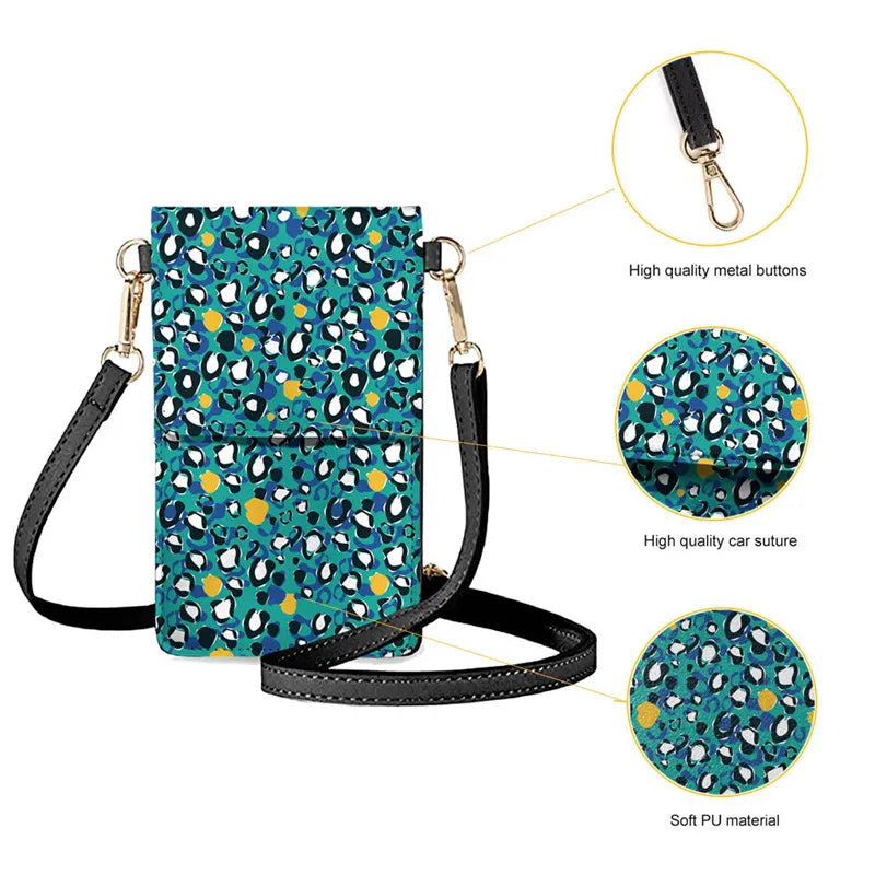 Skull Print Shoulder Bag with Touch Screen Phone Pouch