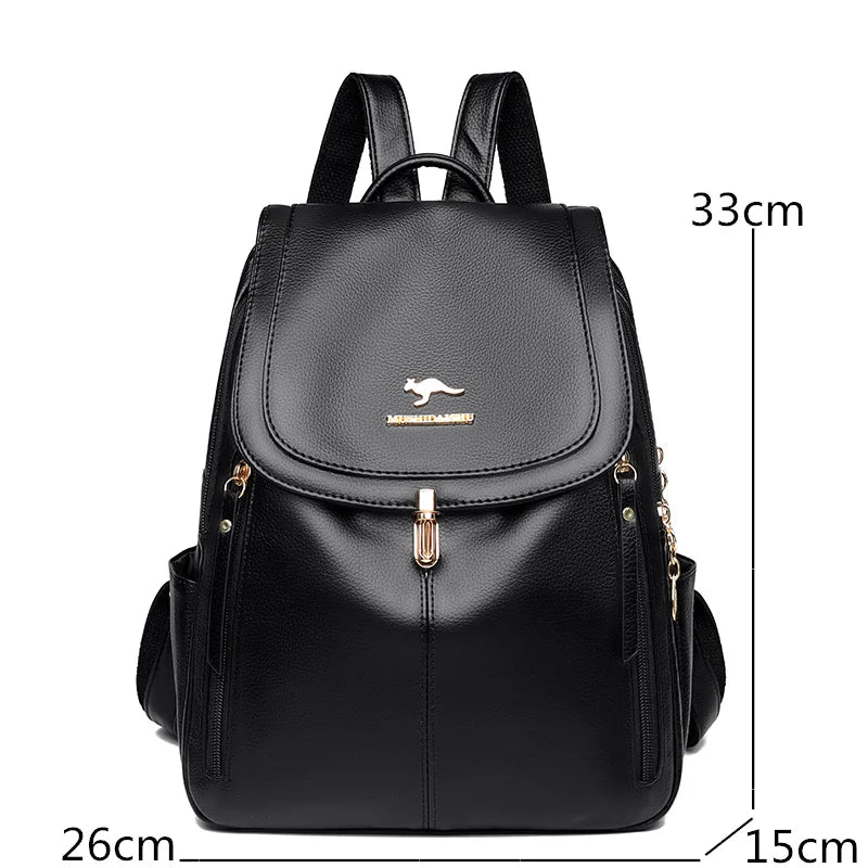 Soft Leather Backpack Women Large Capacity Purses Female Vintage Bag
